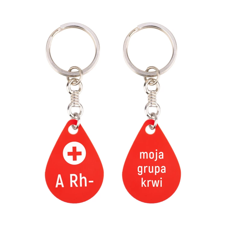 Keychain with Your Blood Type - Red Engraving Laminate - Size 25x36mm - BRL031