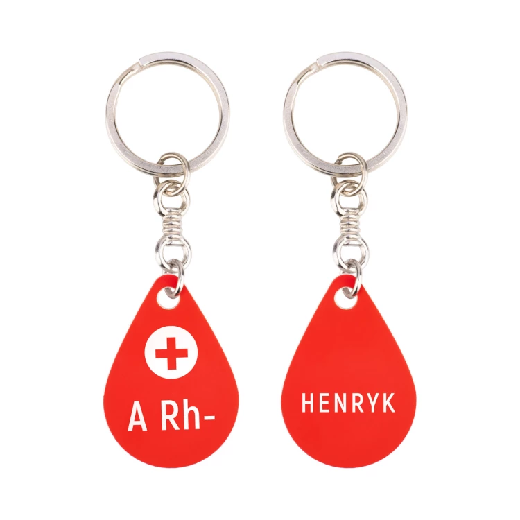 Keychain with Your Blood Type - Red Engraving Laminate - Size 25x36mm - BRL031