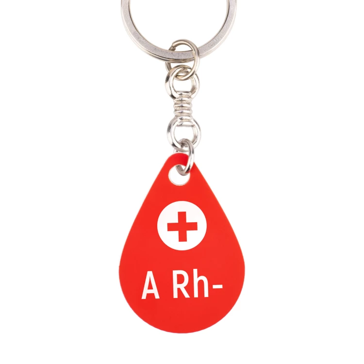 Keychain with Your Blood Type - Red Engraving Laminate - Size 25x36mm - BRL031