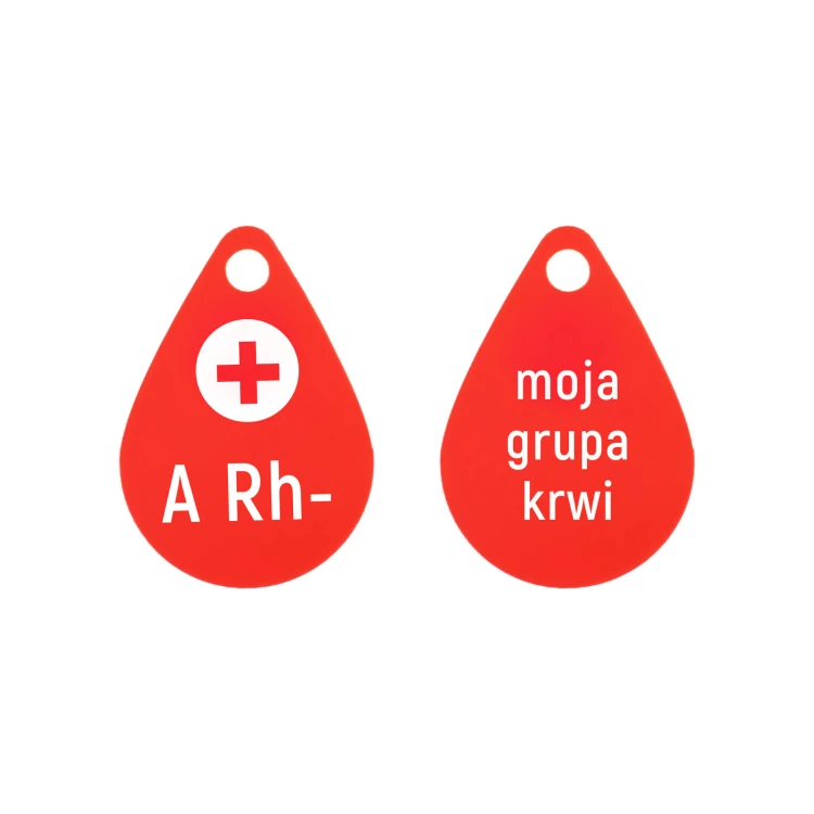 Keychain with Your Blood Type - Red Engraving Laminate - Size 25x36mm - BRL031
