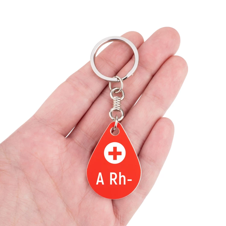 Keychain with Your Blood Type - Red Engraving Laminate - Size 25x36mm - BRL031