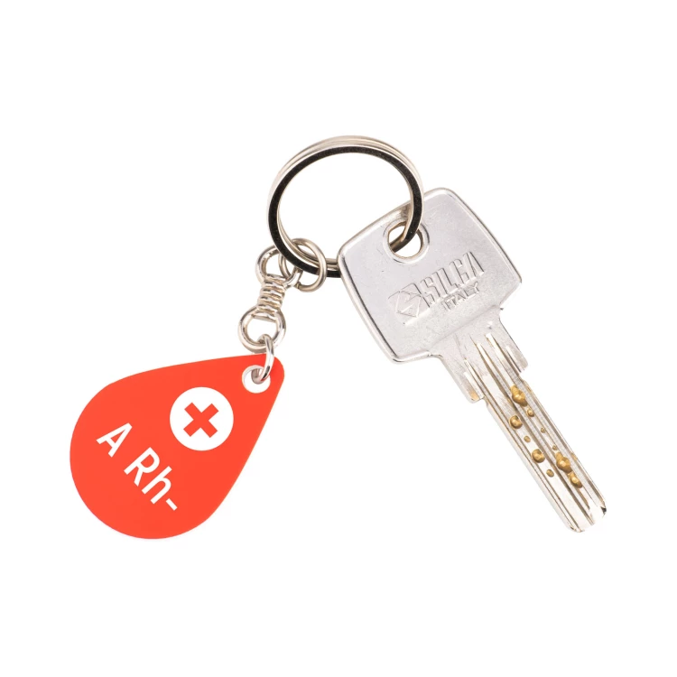 Keychain with Your Blood Type - Red Engraving Laminate - Size 25x36mm - BRL031