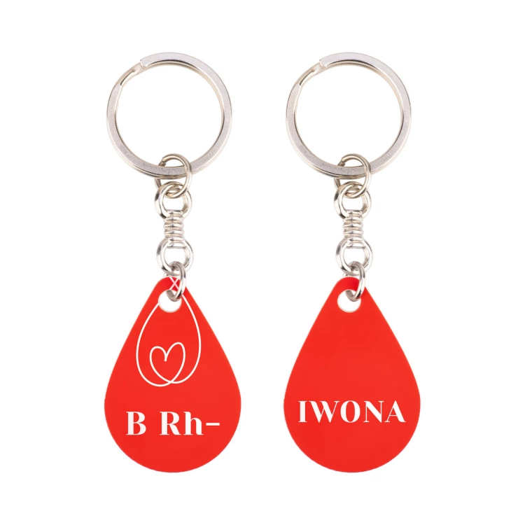 Keychain with Your Blood Type - Red Engraving Laminate - Size 25x36mm - BRL032