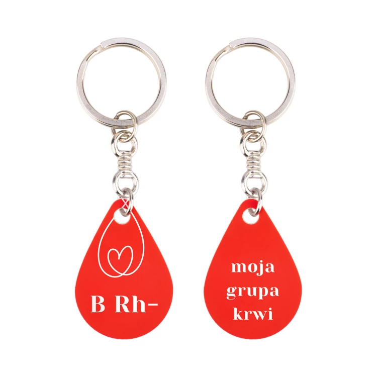 Keychain with Your Blood Type - Red Engraving Laminate - Size 25x36mm - BRL032