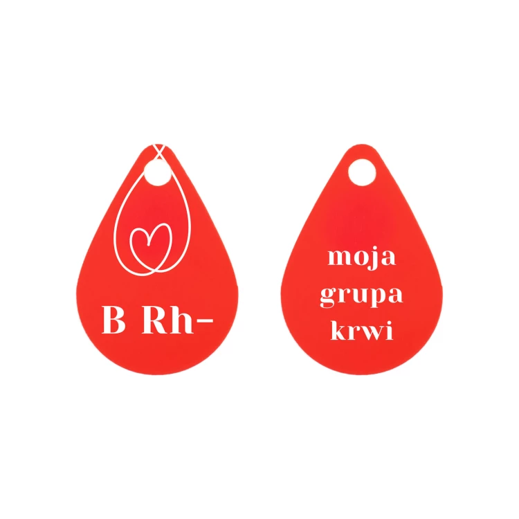 Keychain with Your Blood Type - Red Engraving Laminate - Size 25x36mm - BRL032