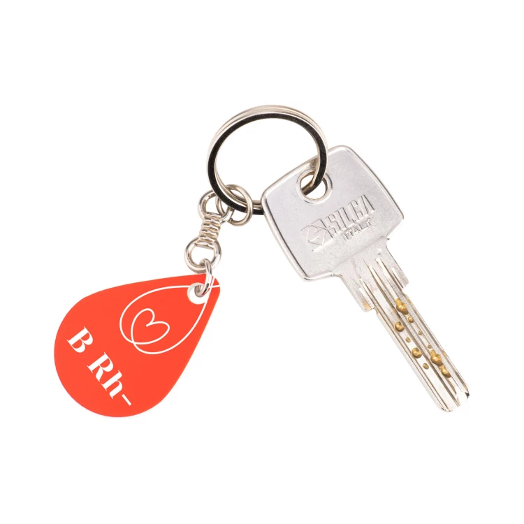 Keychain with Your Blood Type - Red Engraving Laminate - Size 25x36mm - BRL032