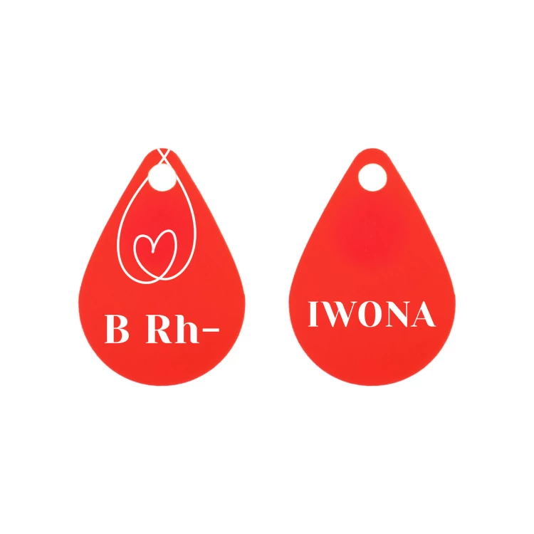 Keychain with Your Blood Type - Red Engraving Laminate - Size 25x36mm - BRL032