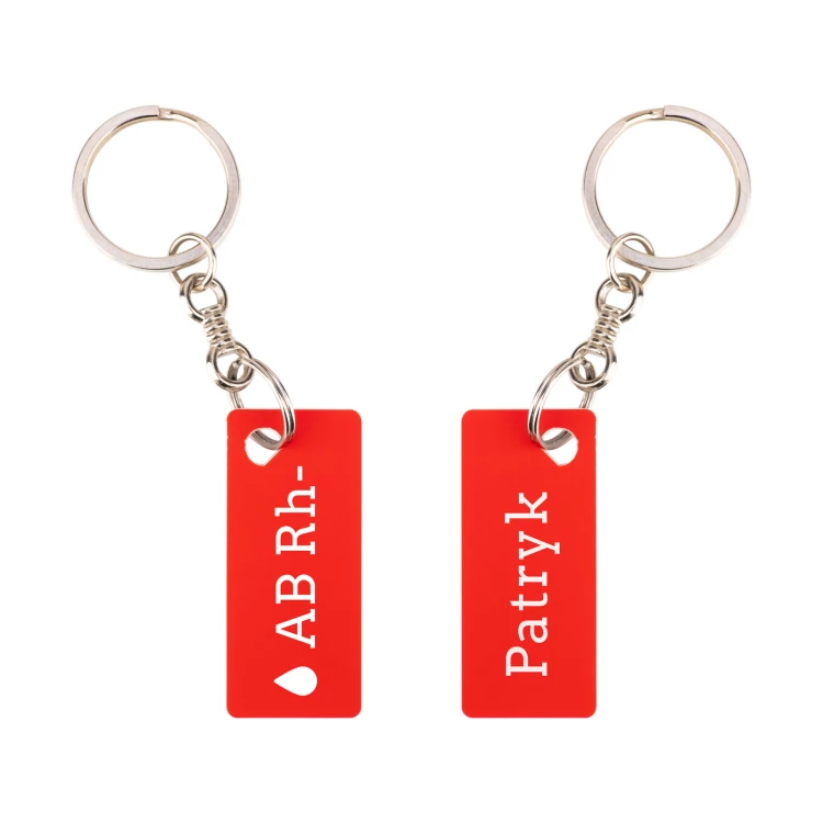 Keychain with Your Blood Type - Red Engraving Laminate - Size 19x44mm - BRL033