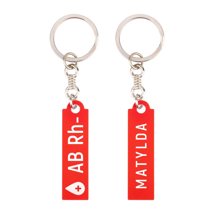 Keychain with Your Blood Type - Red Engraving Laminate - Size 13x49mm - BRL034