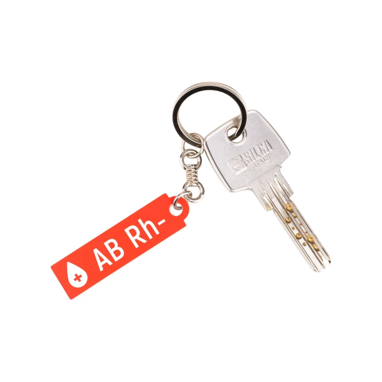 Keychain with Your Blood Type - Red Engraving Laminate - Size 13x49mm - BRL034