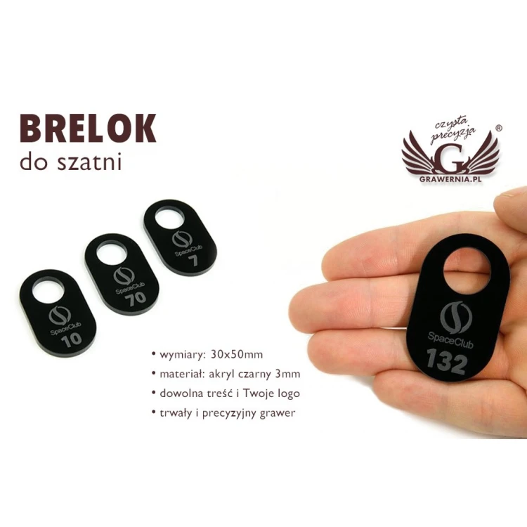 Locker Keychain - Black Acrylic - Size 30x50mm - BA030