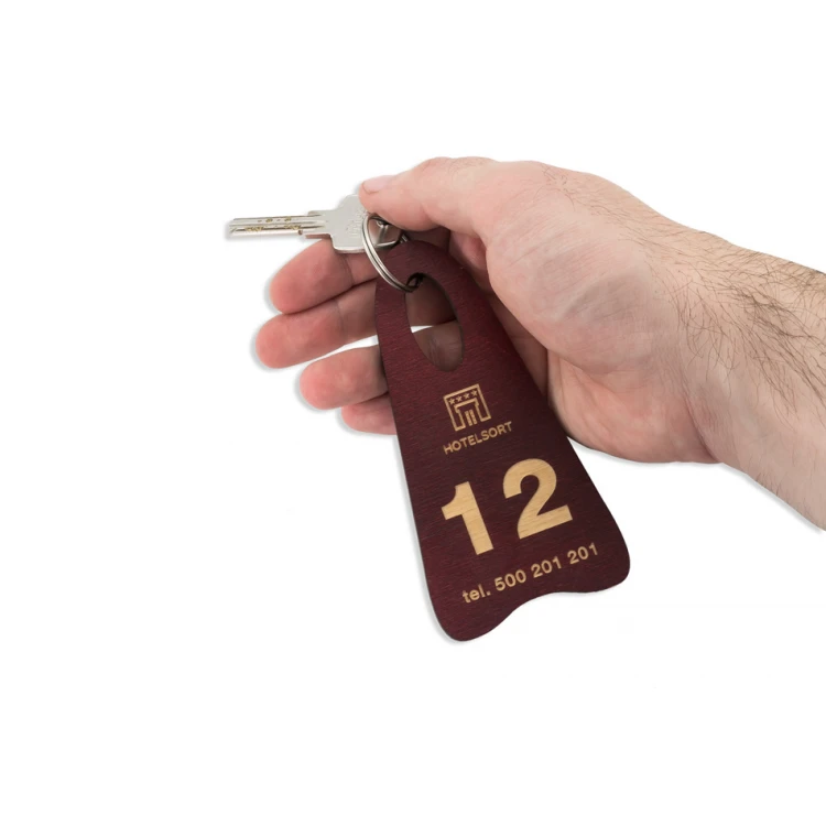 Wooden Keychain Bigbrel 3 - Dark Cherry Color, Size 60x120mm - BD048