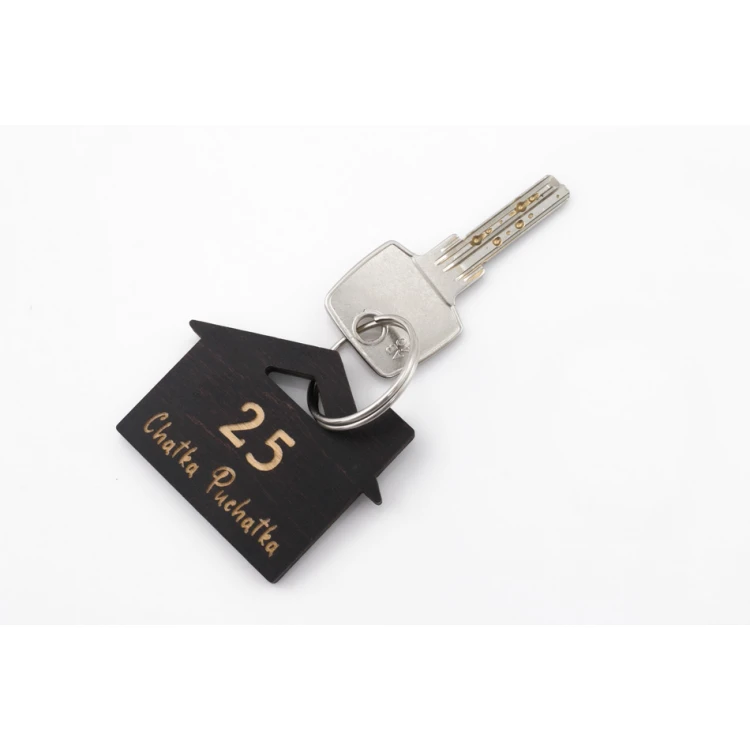 Wooden Keychain House with Chimney 5 - wenge color dim. 55x43mm - BD028