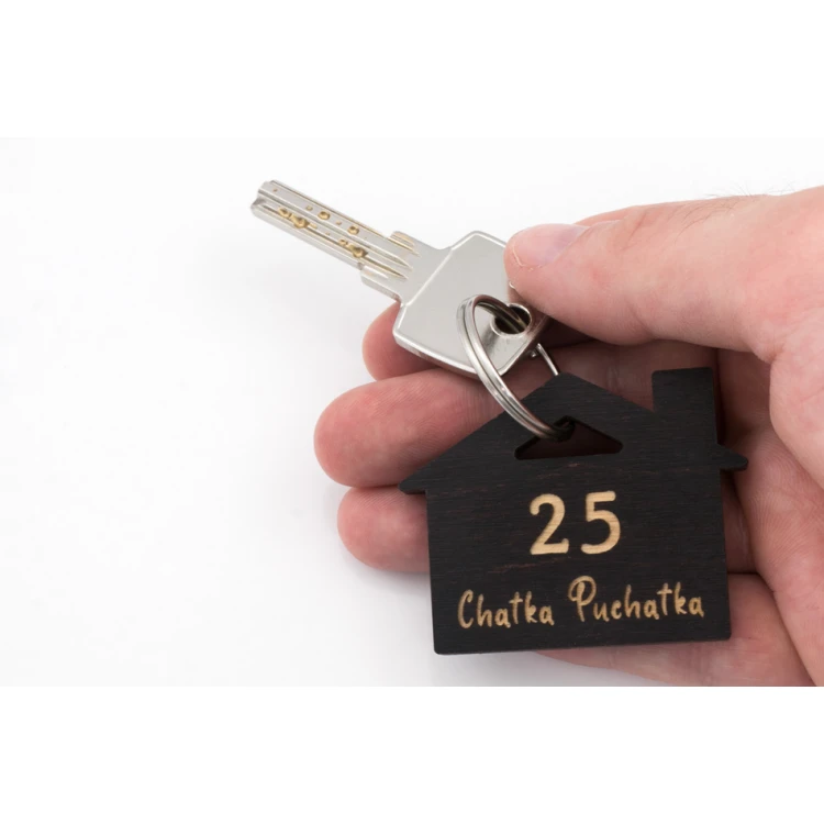 Wooden Keychain House with Chimney 5 - wenge color dim. 55x43mm - BD028