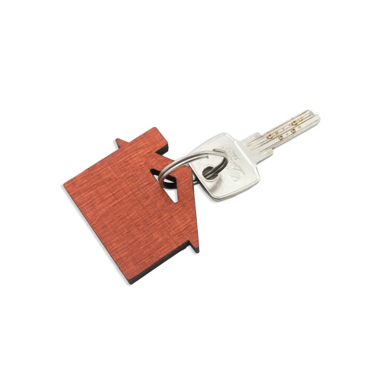Wooden Keychain House with Chimney 1 color orange dim. 55x43mm - BD041
