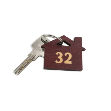 Wooden Keychain House with Chimney 3 color dark cherry dim. 55x43mm - BD047