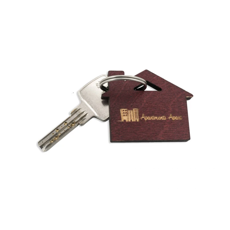 Wooden Keychain House with Chimney 3 color dark cherry dim. 55x43mm - BD047