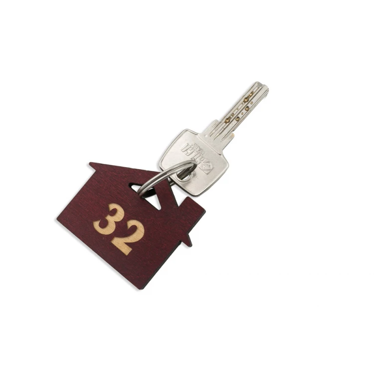 Wooden Keychain House with Chimney 3 color dark cherry dim. 55x43mm - BD047