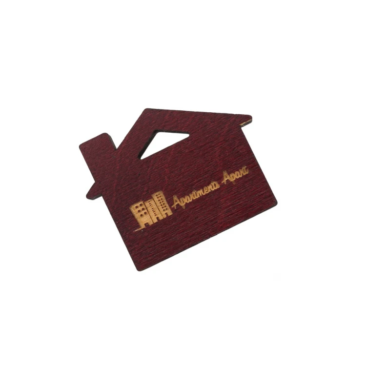 Wooden Keychain House with Chimney 3 color dark cherry dim. 55x43mm - BD047