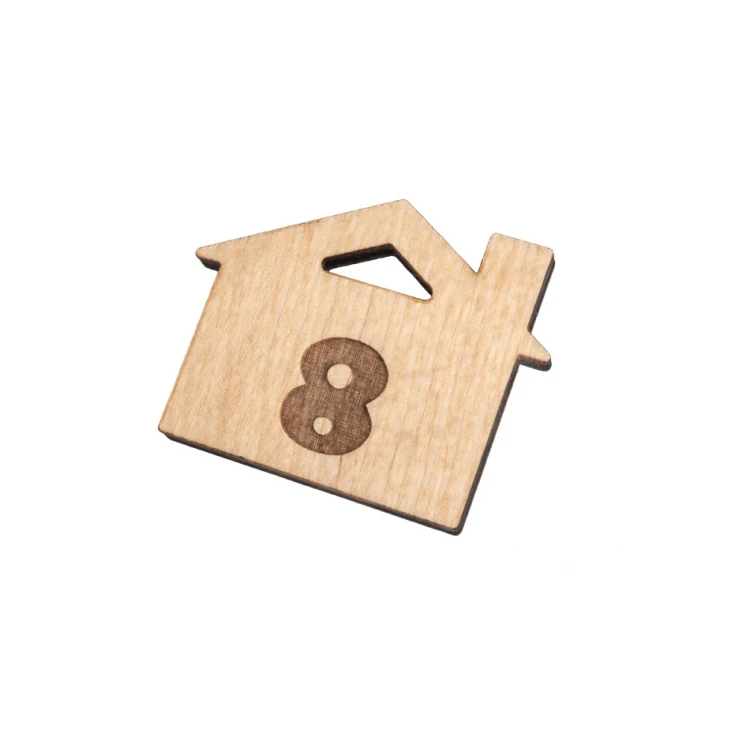 Wooden House Keychain with Chimney 6 - Natural Color - Size 55x43mm - BD079