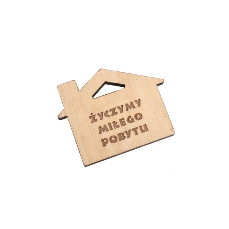 Wooden House Keychain with Chimney 6 - Natural Color - Size 55x43mm - BD079