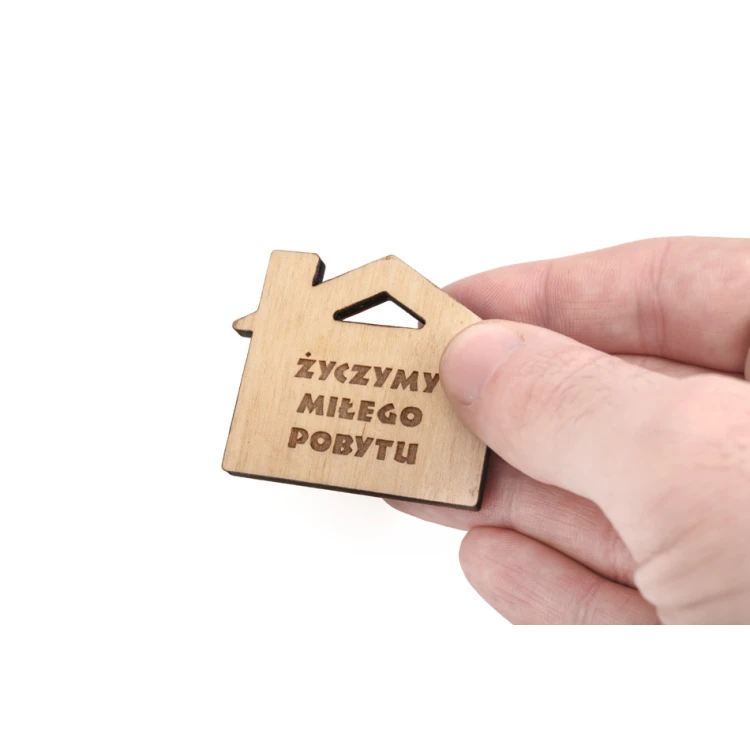 Wooden House Keychain with Chimney 6 - Natural Color - Size 55x43mm - BD079