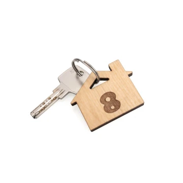 Wooden House Keychain with Chimney 6 - Natural Color - Size 55x43mm - BD079