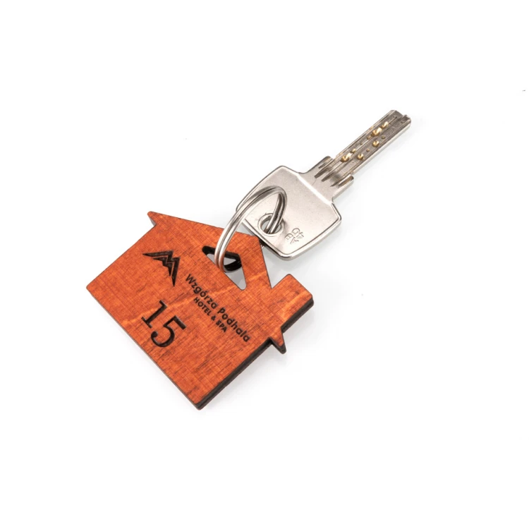 Wooden Keychain House with Chimney 1 color orange dim. 55x43mm - BD041