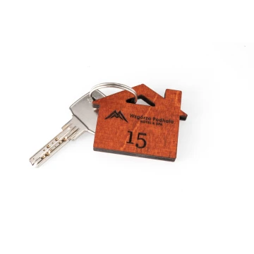 Wooden Keychain House with Chimney 1 color orange dim. 55x43mm - BD041