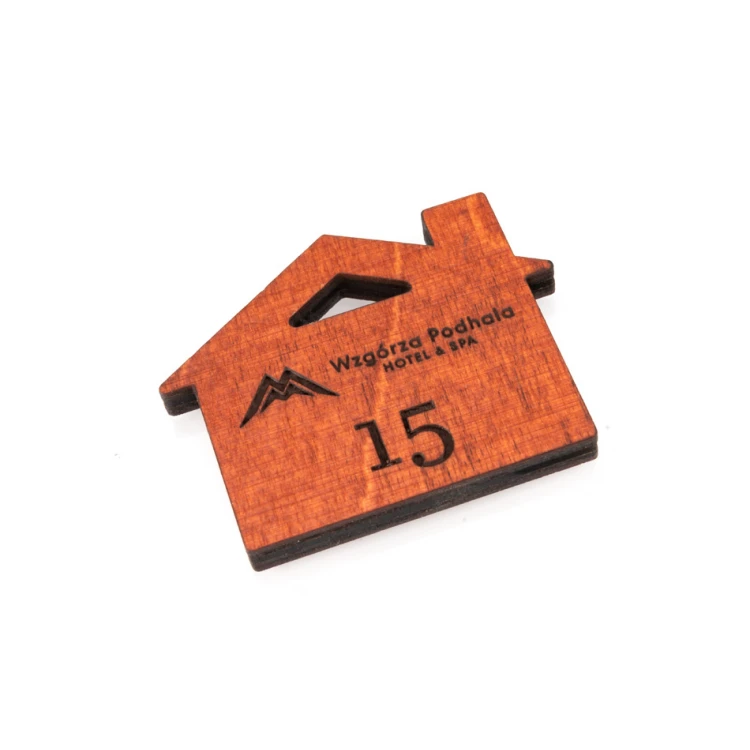 Wooden Keychain House with Chimney 1 color orange dim. 55x43mm - BD041