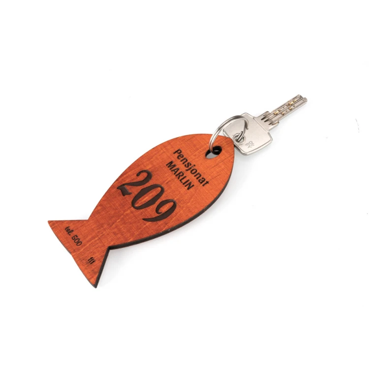 Wooden Keychain Fish 1 - Orange Color Size 110x48mm - BD043