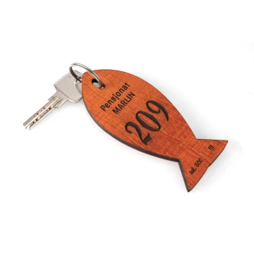 Wooden Keychain Fish 1 - Orange Color Size 110x48mm - BD043