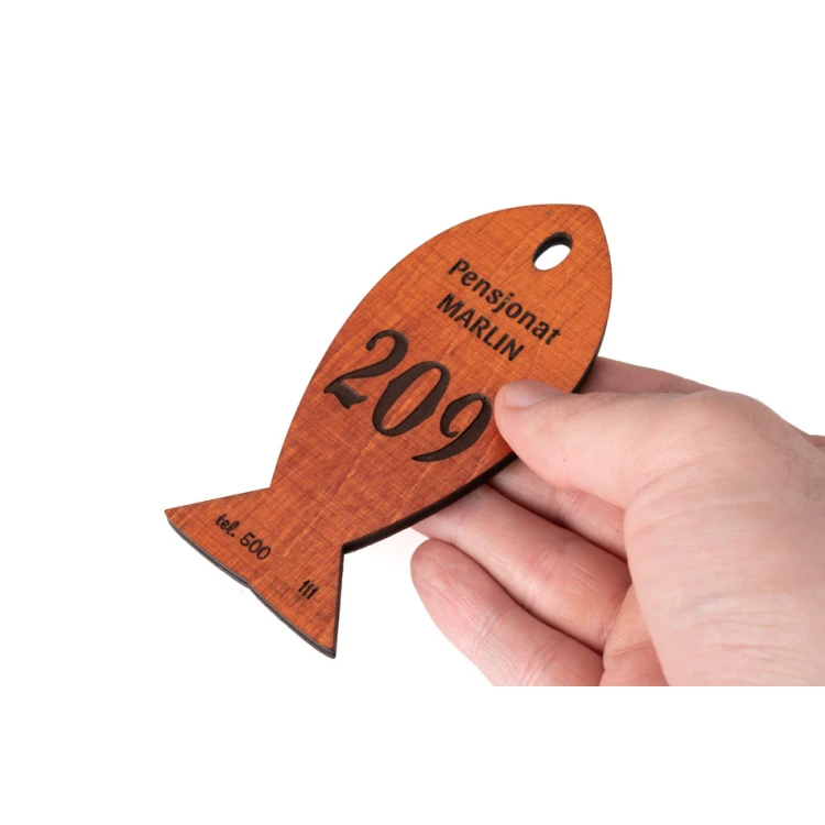 Wooden Keychain Fish 1 - Orange Color Size 110x48mm - BD043