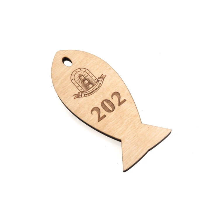 Wooden Keychain Fish 2 - Natural Color - Size 110x48mm - BD078