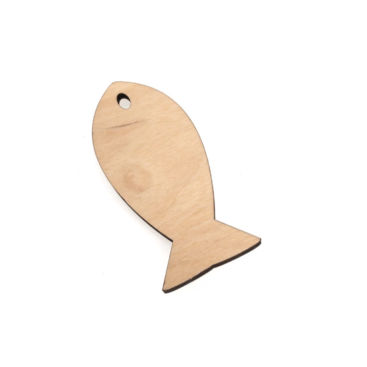 Wooden Keychain Fish 2 - Natural Color - Size 110x48mm - BD078