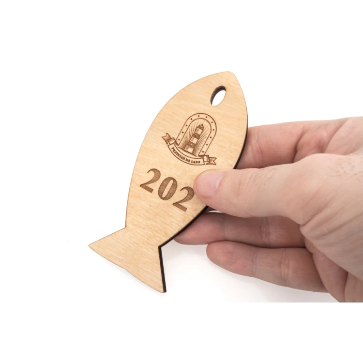 Wooden Keychain Fish 2 - Natural Color - Size 110x48mm - BD078