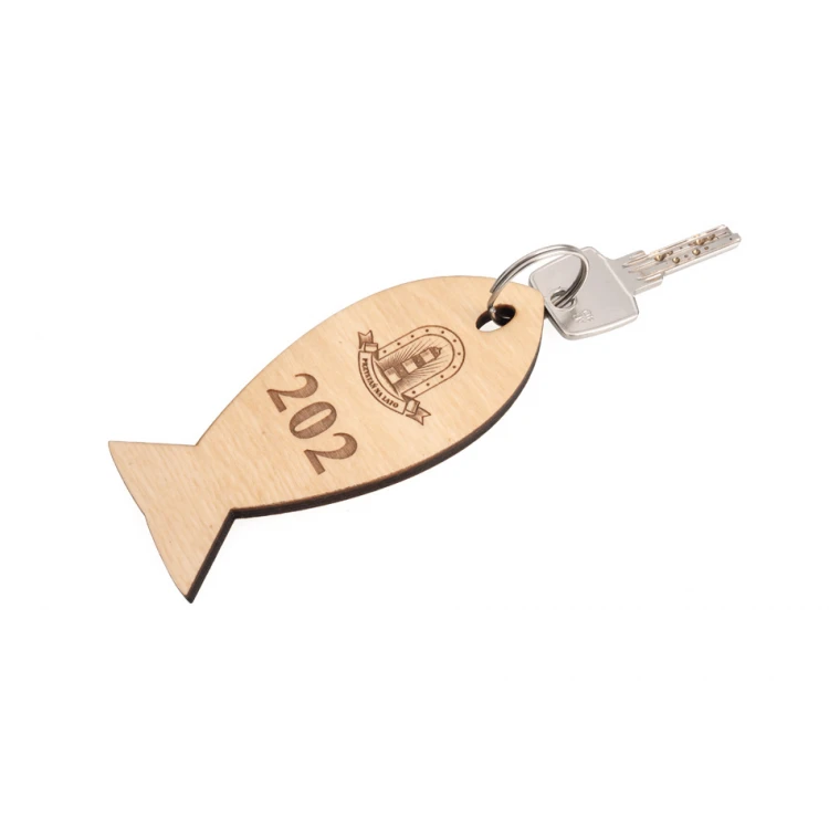 Wooden Keychain Fish 2 - Natural Color - Size 110x48mm - BD078