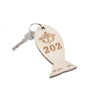 Wooden Keychain Fish 6 - white color - dim. 110x48mm - BD056