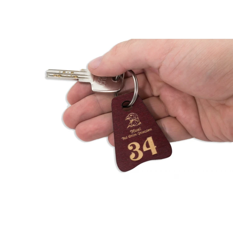 Wooden Keychain - Jaś 3 color dark cherry dim. 50x38mm - BD053
