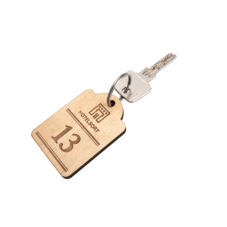 Wooden Keychain Mini Retro 2 - Natural Color - Size 65x45mm - BD082