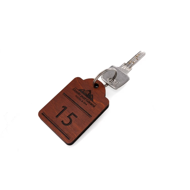 Wooden Keychain Mini Retro 4 - Light Walnut Color - Size 65x45mm - BD076