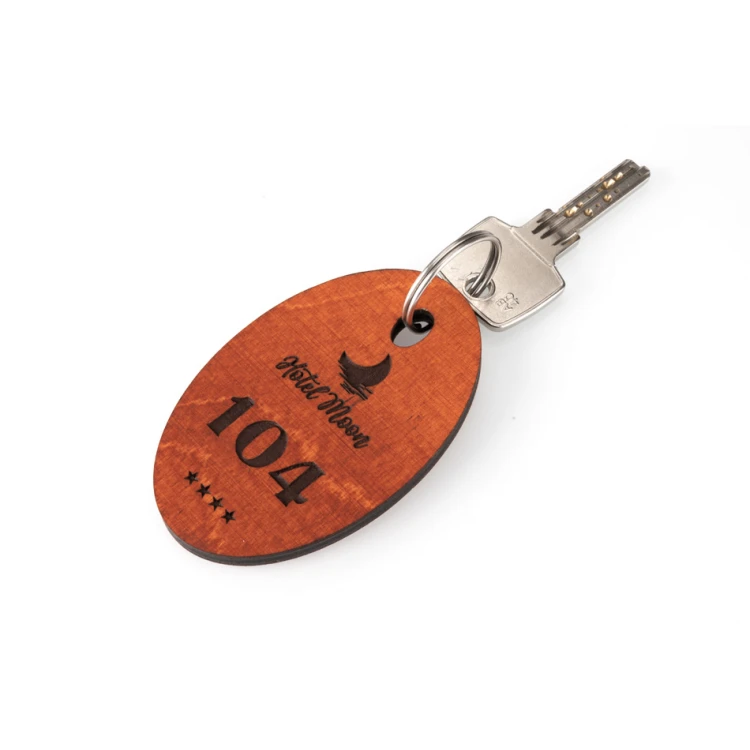 Wooden Keychain Oval 1 - Orange Color Size 80x50mm - BD038