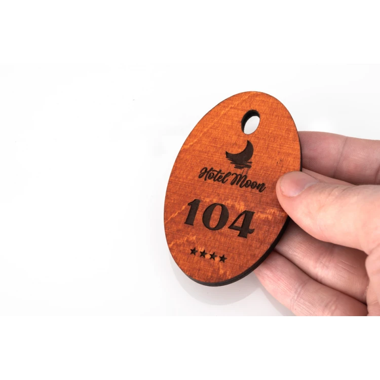 Wooden Keychain Oval 1 - Orange Color Size 80x50mm - BD038