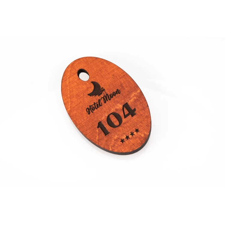 Wooden Keychain Oval 1 - Orange Color Size 80x50mm - BD038