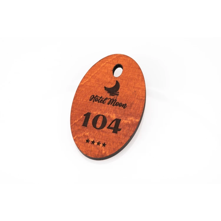 Wooden Keychain Oval 1 - Orange Color Size 80x50mm - BD038