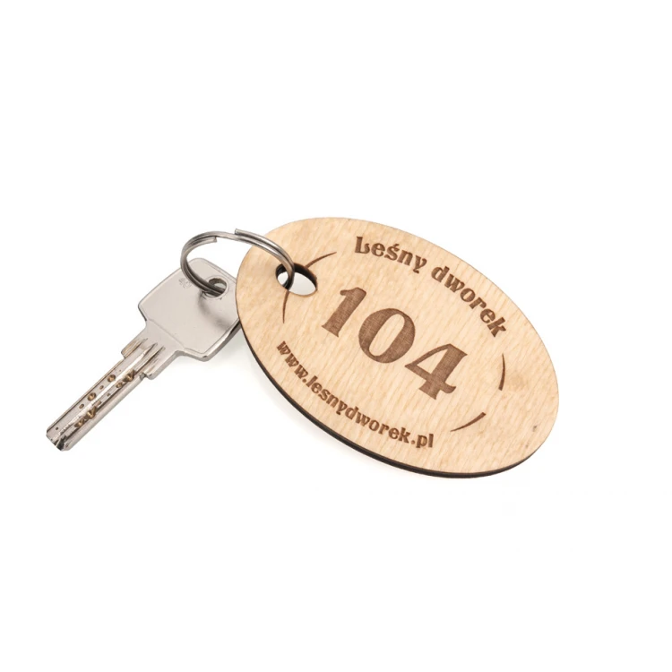 Wooden Keychain Oval 2 - natural color - dimensions 80x50mm - BD085