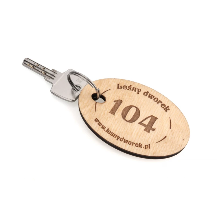 Wooden Keychain Oval 2 - natural color - dimensions 80x50mm - BD085