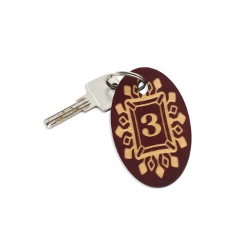 Wooden Keychain Oval 3 - Dark Cherry Color, dimensions 80x50mm - BD052