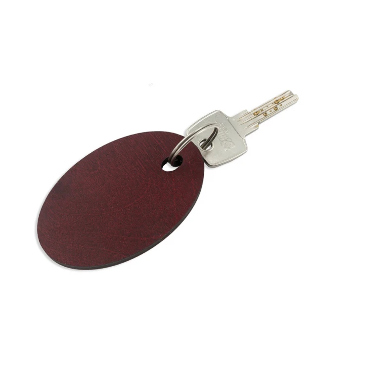 Wooden Keychain Oval 3 - Dark Cherry Color, dimensions 80x50mm - BD052