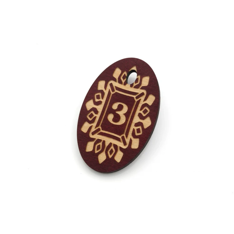 Wooden Keychain Oval 3 - Dark Cherry Color, dimensions 80x50mm - BD052